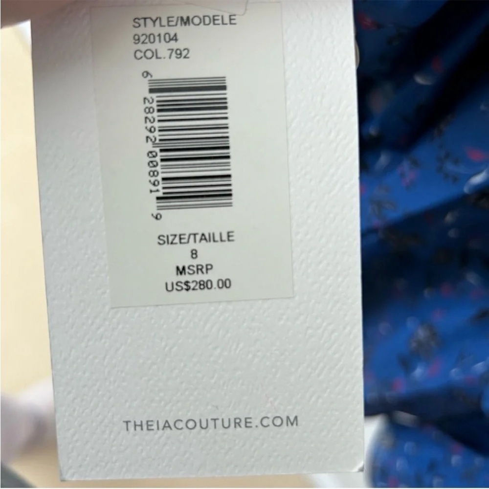 NWT $280 Love by Theia Women's Blue Chiffon Floral Cutout X-Back Dress Size 8 - Picture 8 of 13